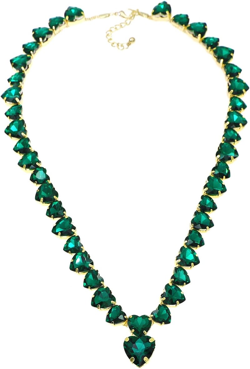WEWE Crystal Rhinestone Choker Collar Necklace For Women Emerald Statement Piece Sparkly Colorful Crystal Neck Gold Chain Necklace - Image 1